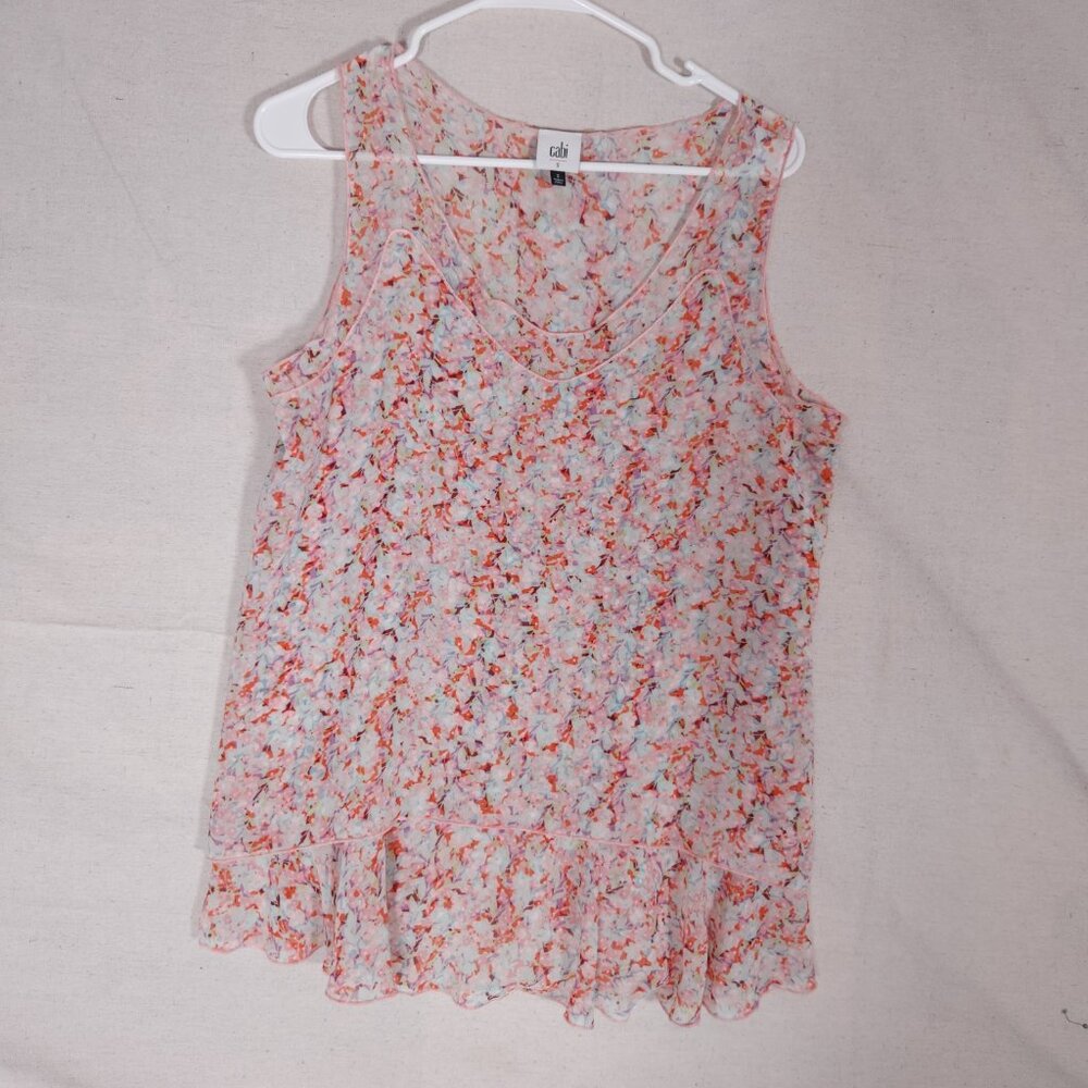 CAbi Womens Small Bella Pink Floral Layered V-Neck Tank Top Blouse 5032 Romantic